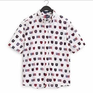 Chaps White Nautical Crest & Maritime Flag Print Button Down Shirt Mens Lg